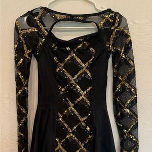 Weissman Black and Gold Fit and Flare Long Sleeve Dress